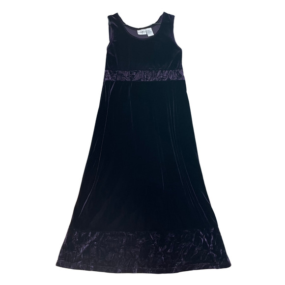 Vintage Velvet Maxi Dress 16 Black Sleeveless Stretch Whimsigoth Grunge Purple - Picture 1 of 9